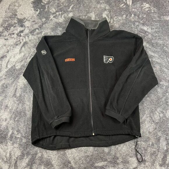 Vtg CCM Philadelphia Flyers NHL Full Zip Black Mock Neck Jacket Fleece M* - Picture 1 of 11